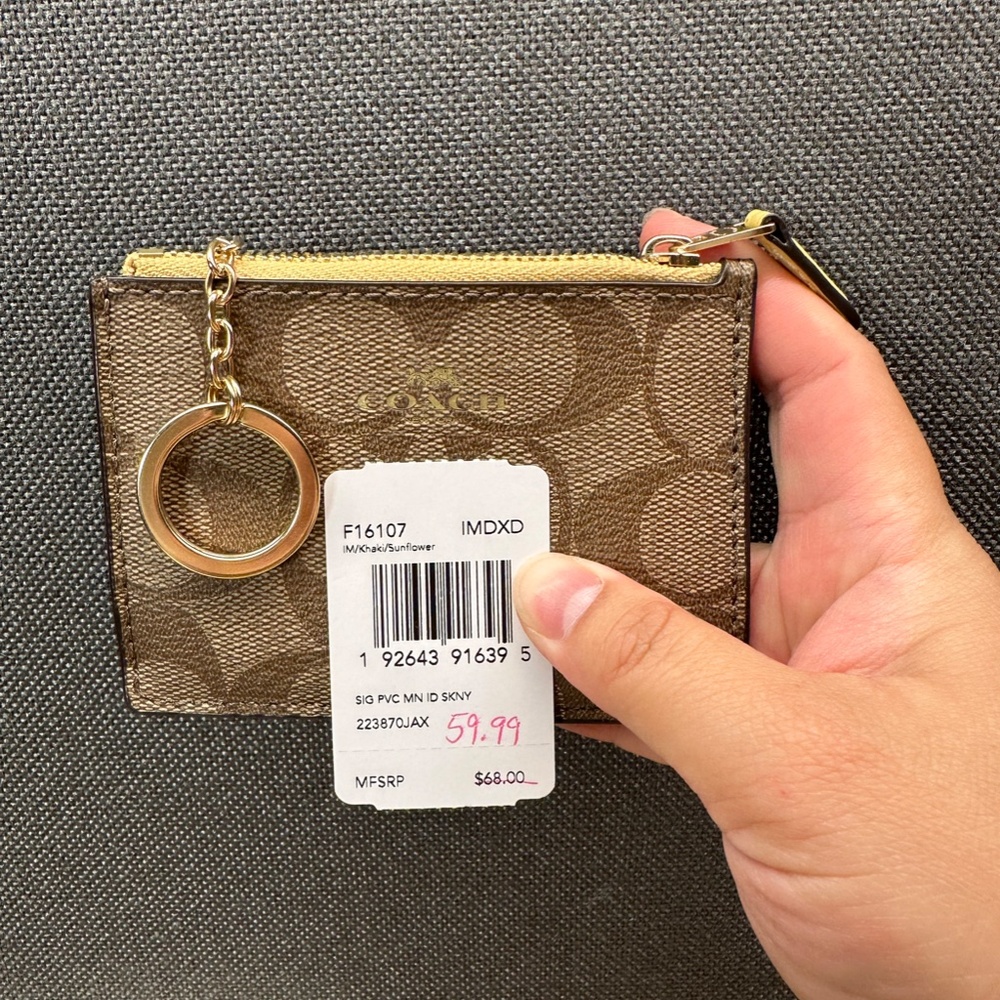 NWT! RARE! Coach F16107 Signature Mini Skinny ID Case IM/Khaki/Sunflower Women - Picture 8 of 8